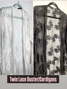 Boohoo Twin Lace Duster Cardigans in White and Black